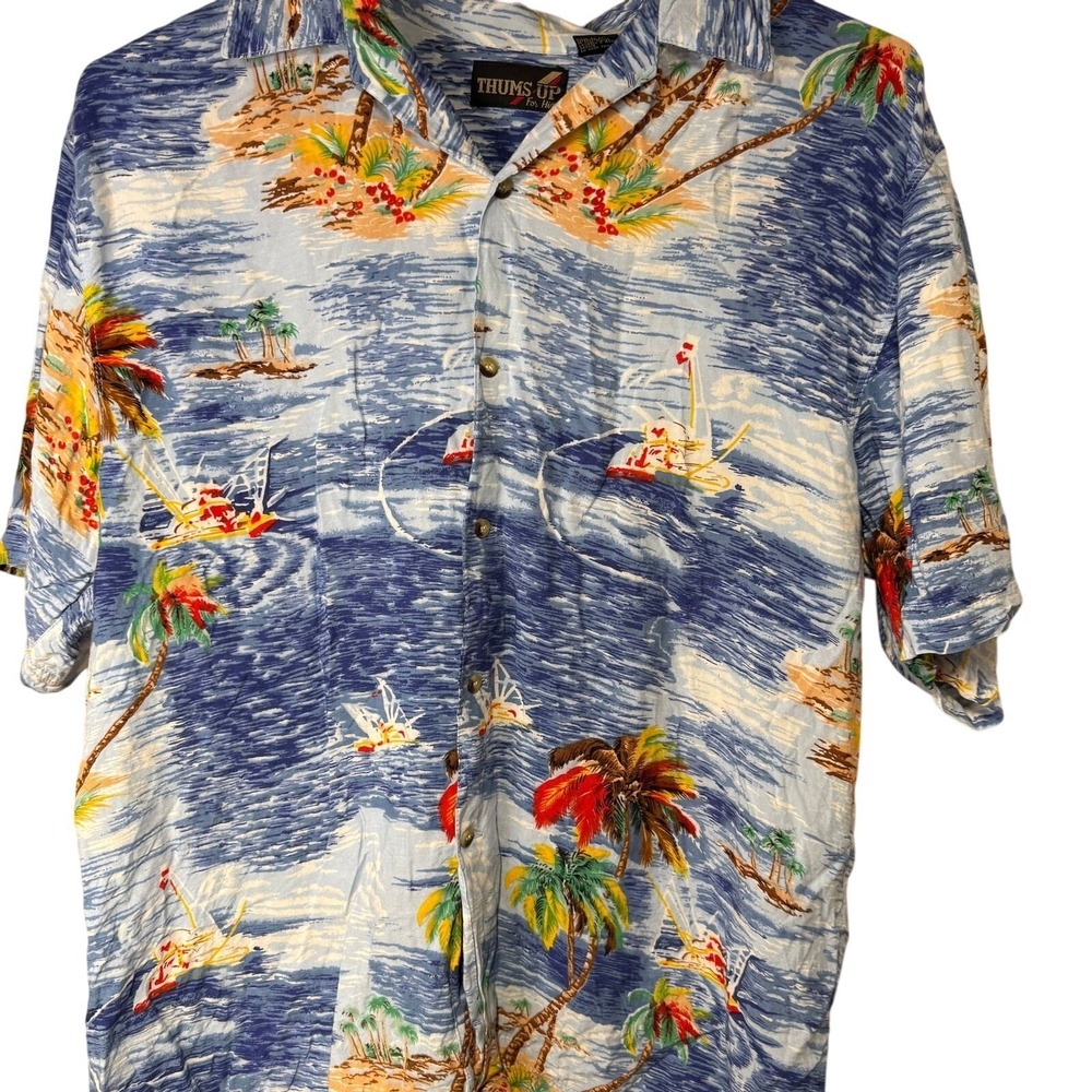 Thums Up For Him Hawaiian‎ Short Sleeve Button Up Shirt Size XL Sailboats EUC